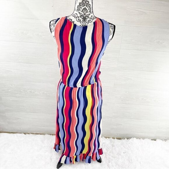 Plenty by Tracey Reese Daphne Wavy Striped Faux Wrap Ruffle Midi Dress - Picture 5 of 8